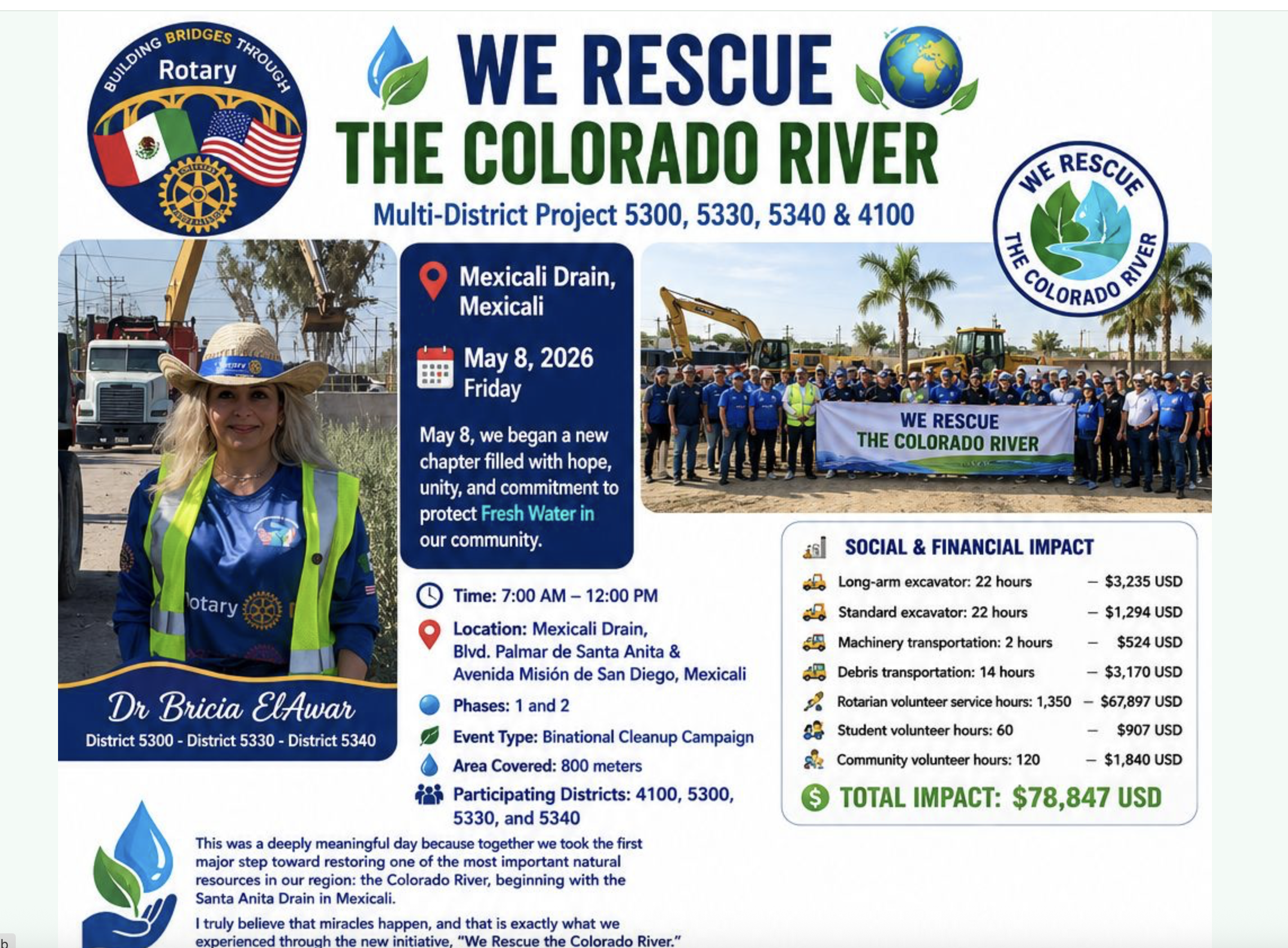 We Rescue the Colorado River event poster — Mexicali Drain binational cleanup campaign, May 8, 2026