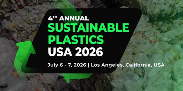 Sustainable Plastics USA 2026 event graphic, July 6 to 7, 2026, Los Angeles, California.